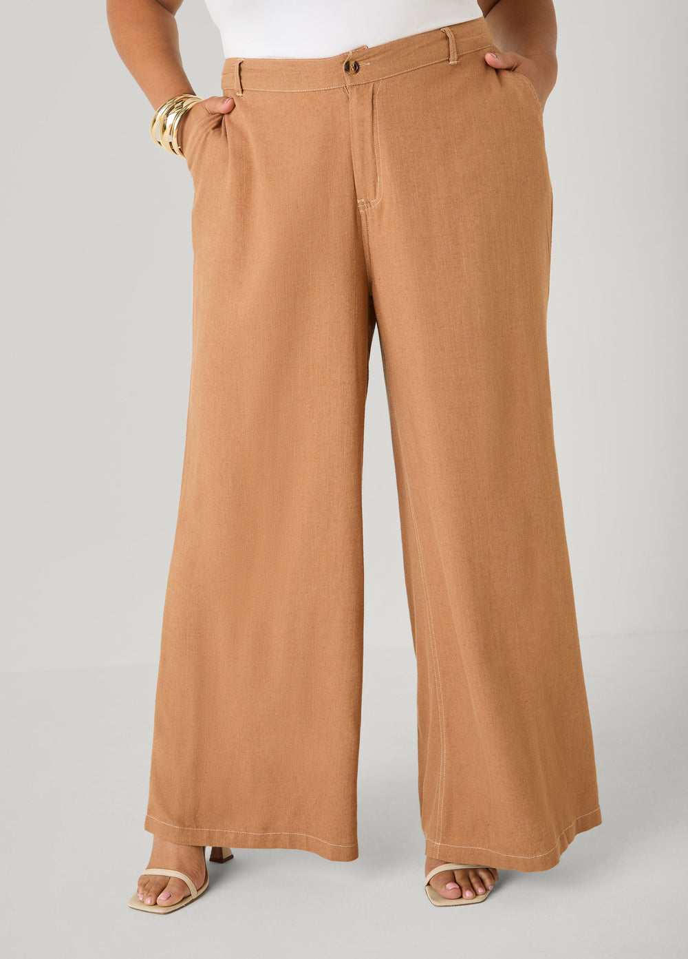 Linen Blend Wide Leg Pants White | Ashley Stewart