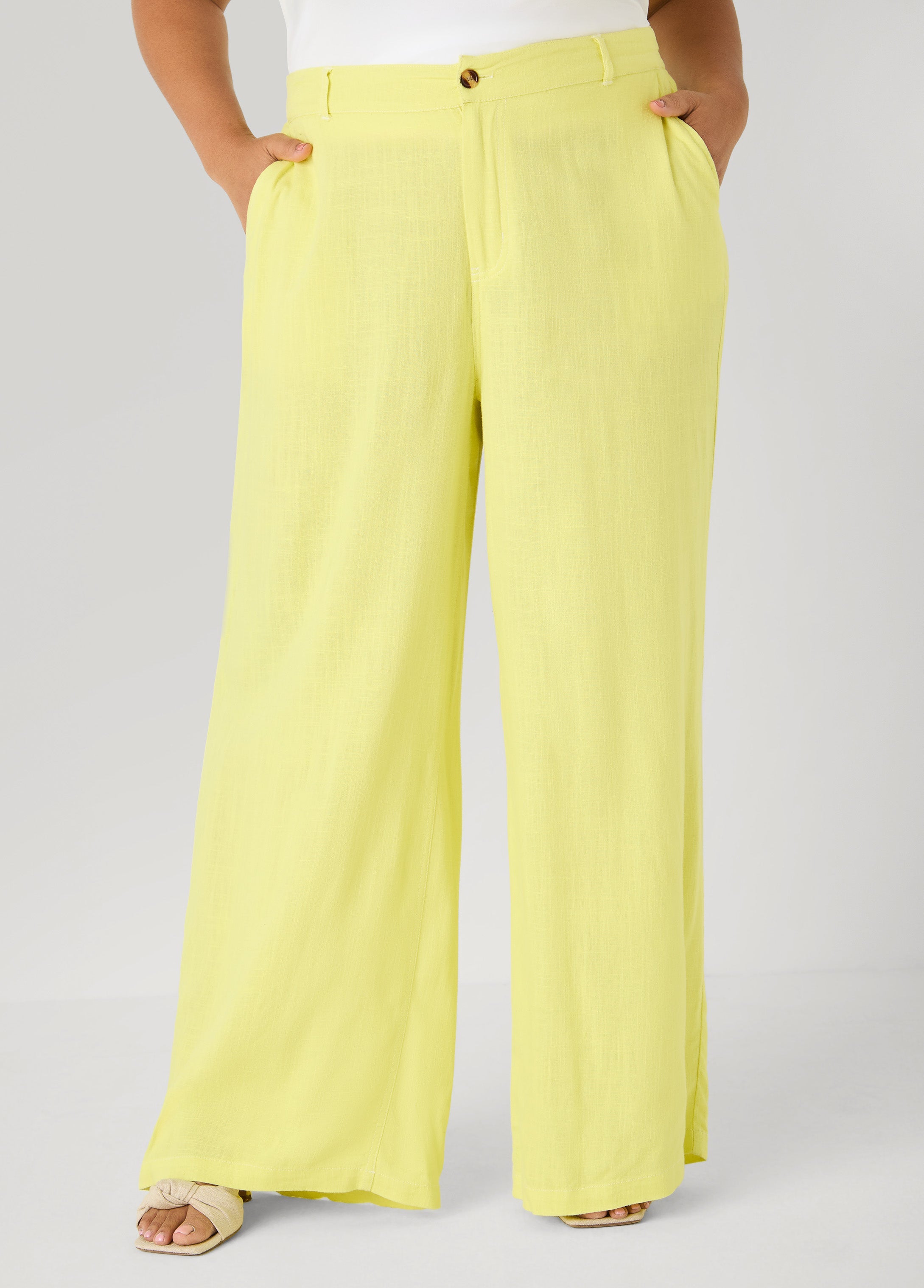 Linen Blend Wide Leg Pants White | Ashley Stewart