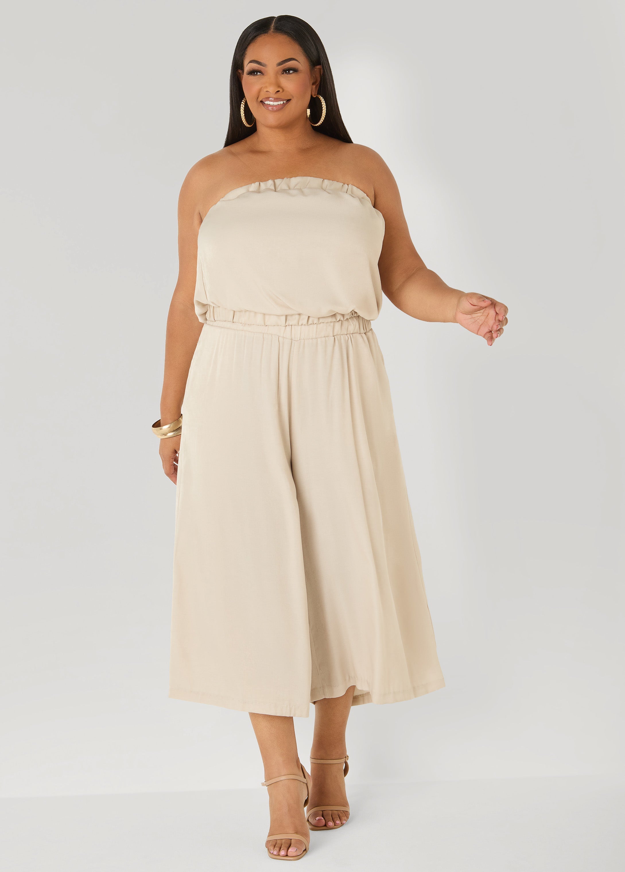 Plus Size Wide-Leg Culottes | High-Rise Midi in Sage, Chambray & Beige Indigo | Ashley Stewart