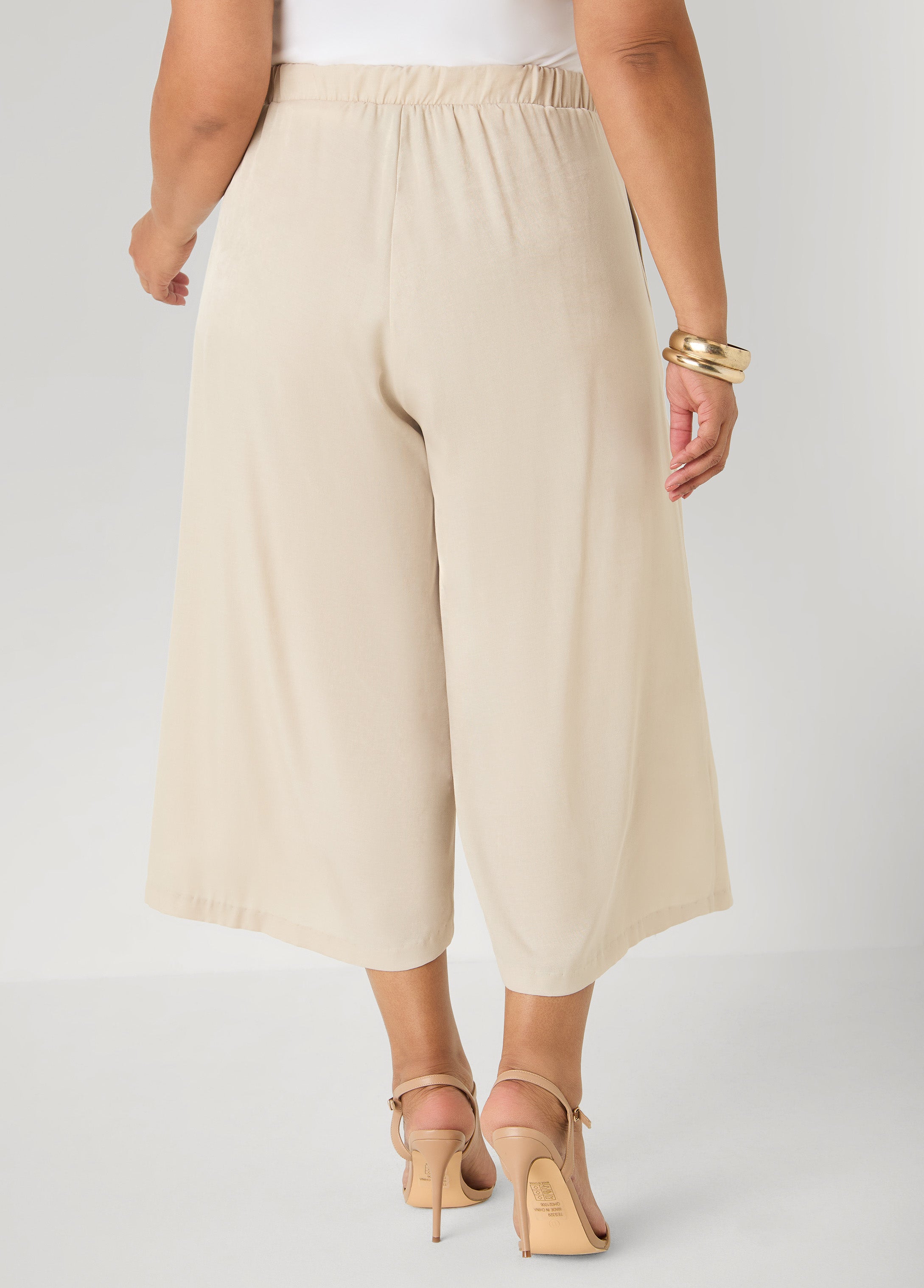 Plus Size Wide-Leg Culottes | High-Rise Midi in Sage, Chambray & Beige Indigo | Ashley Stewart
