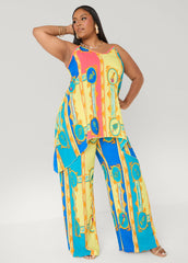 Scarf Print Wide Leg Pants Multi | Ashley Stewart