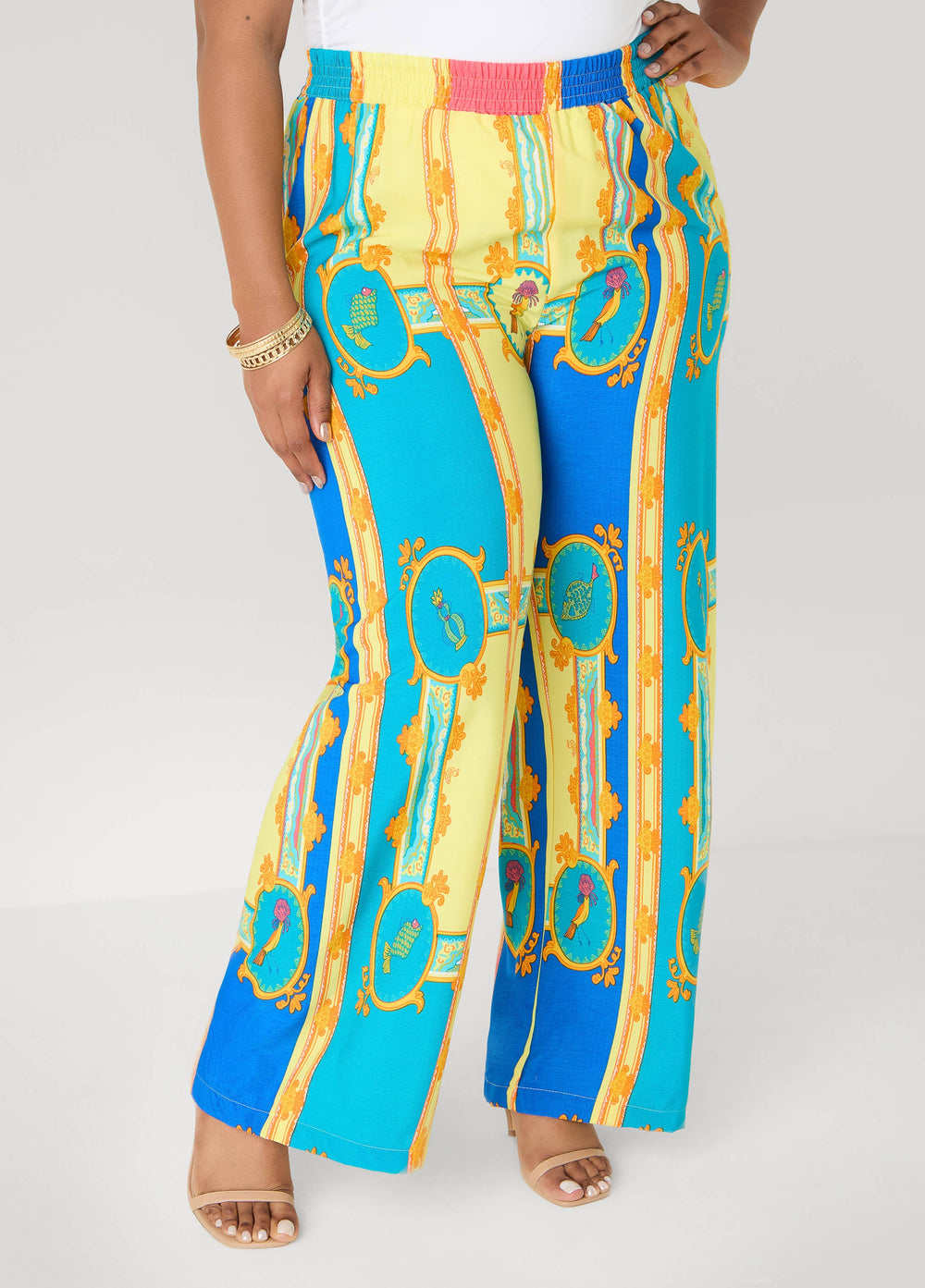 Scarf Print Wide Leg Pants Multi | Ashley Stewart