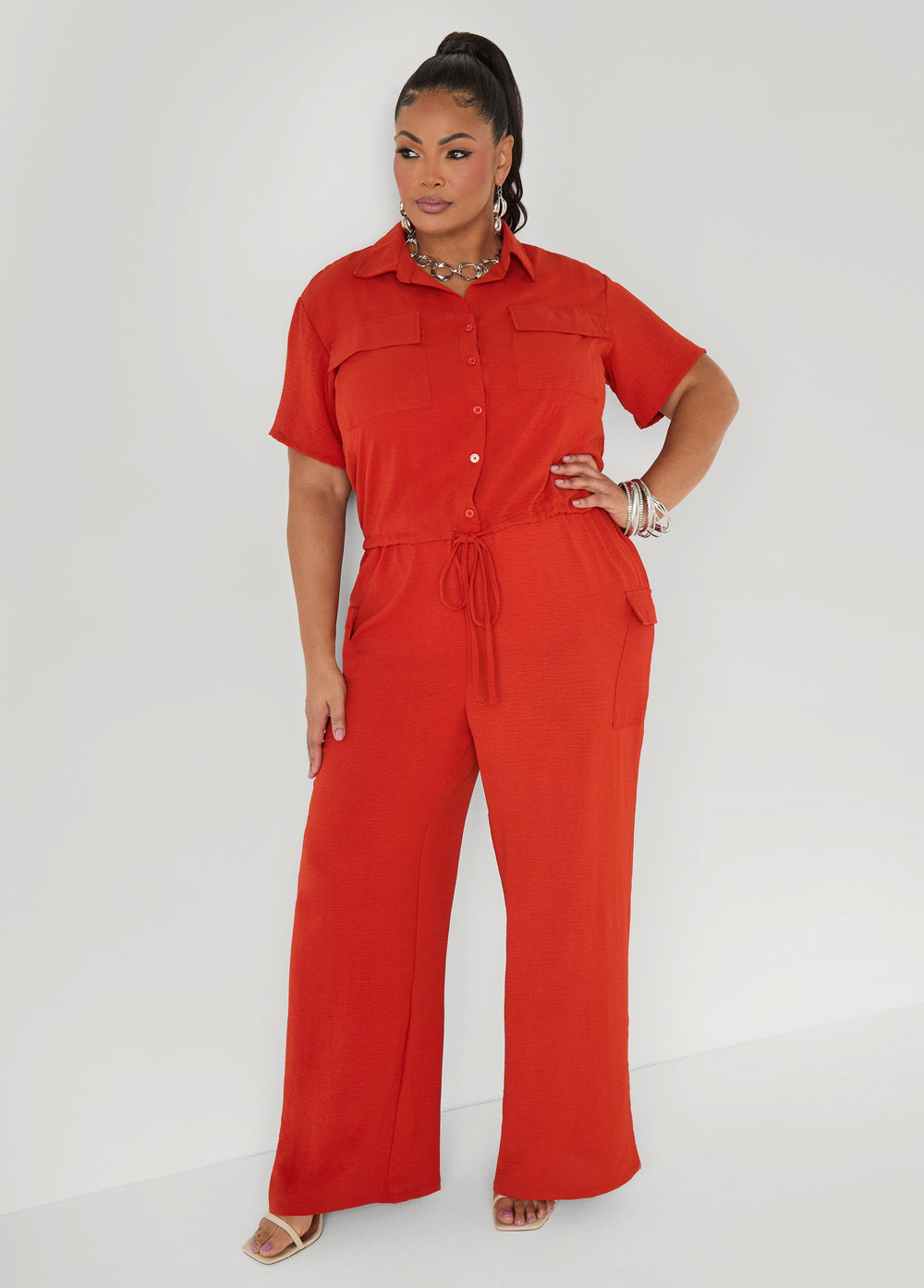 Textured Wide Leg Cargo Pants Rooibos | Ashley Stewart
