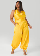 Ankle Tie Satin Balloon Pants Spectra Yellow | Ashley Stewart