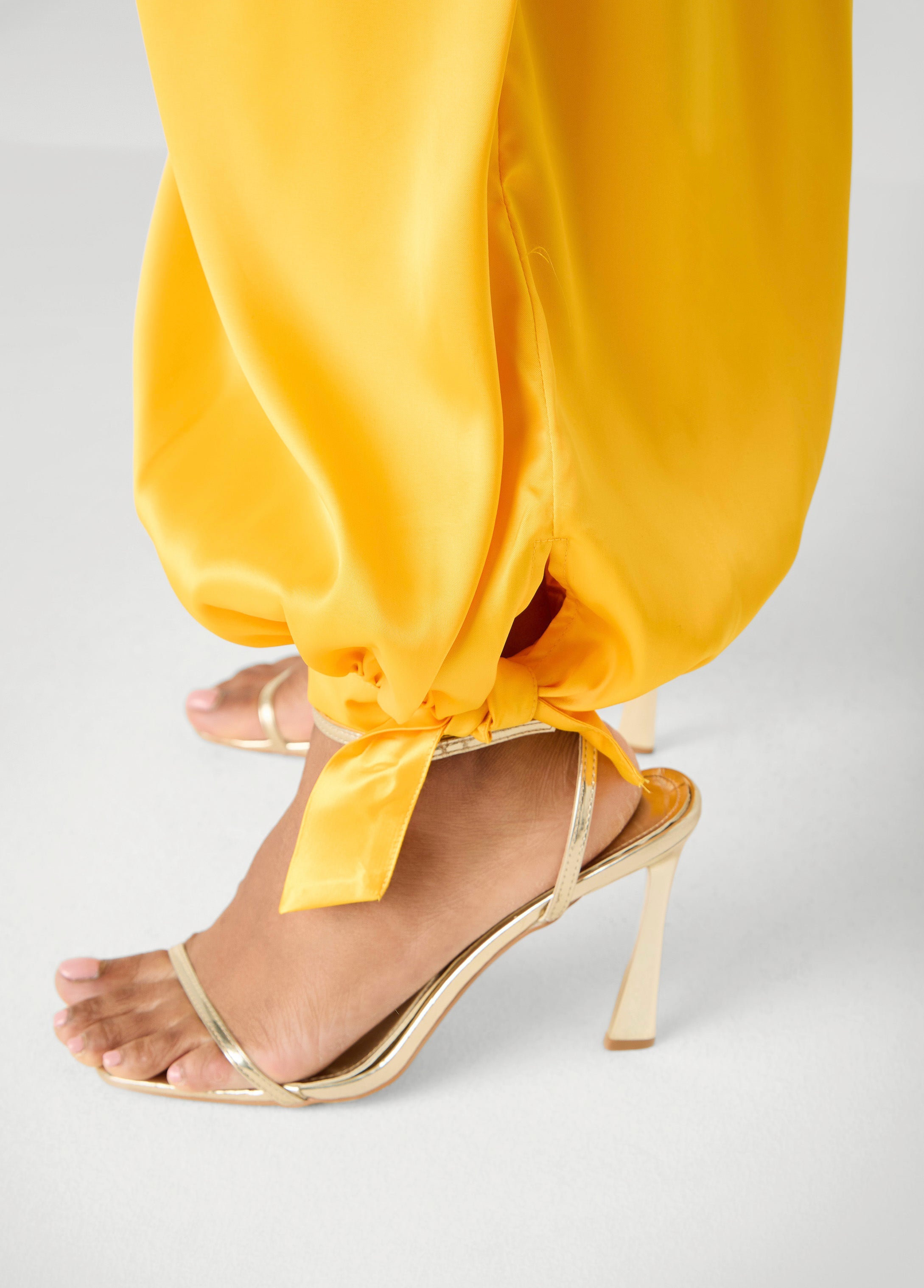 Ankle Tie Satin Balloon Pants Spectra Yellow | Ashley Stewart
