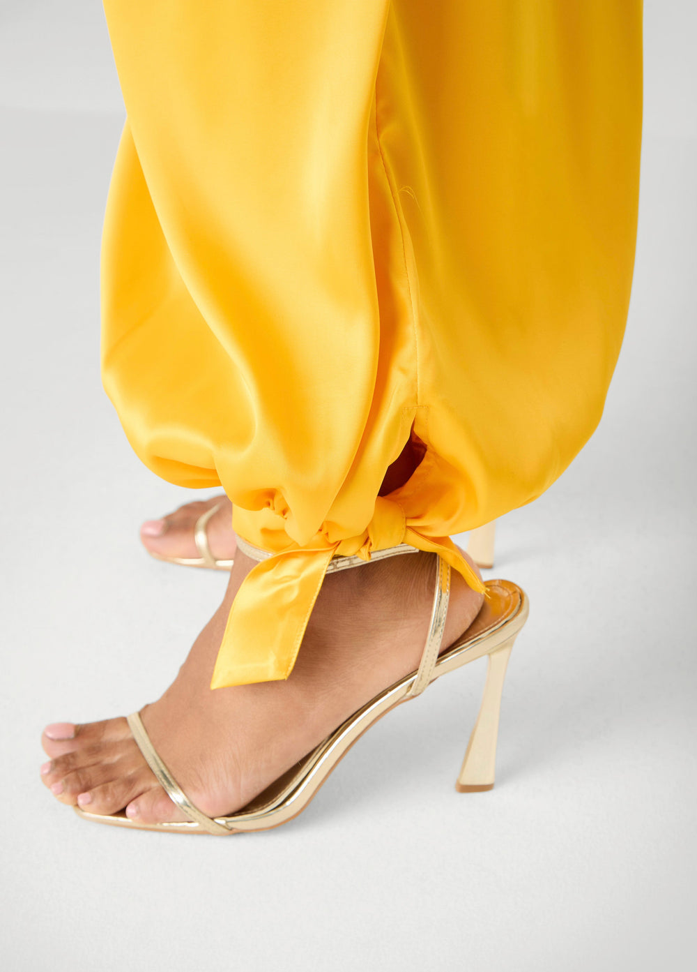 Ankle Tie Satin Balloon Pants Spectra Yellow | Ashley Stewart
