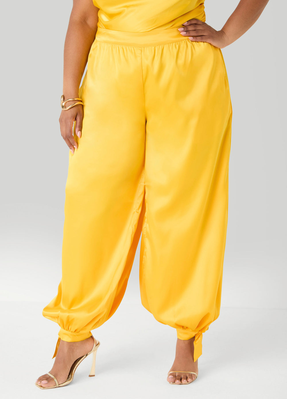 Ankle Tie Satin Balloon Pants Spectra Yellow | Ashley Stewart