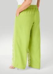 Leaf Print Linen Blend Pants Macaw Green | Ashley Stewart