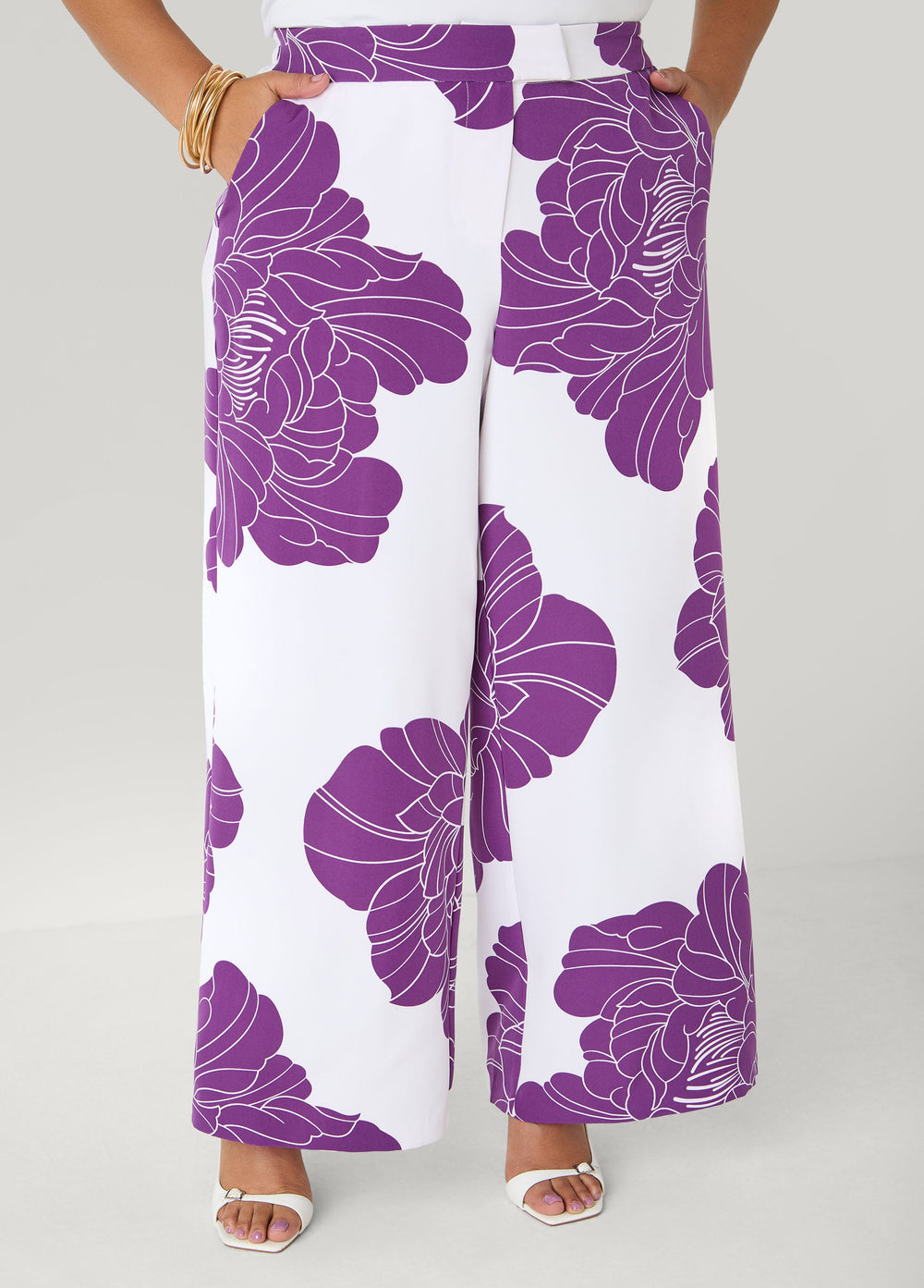 Floral Print Wide Leg Pants Pansy | Ashley Stewart