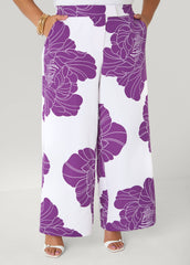 Floral Print Wide Leg Pants Pansy | Ashley Stewart