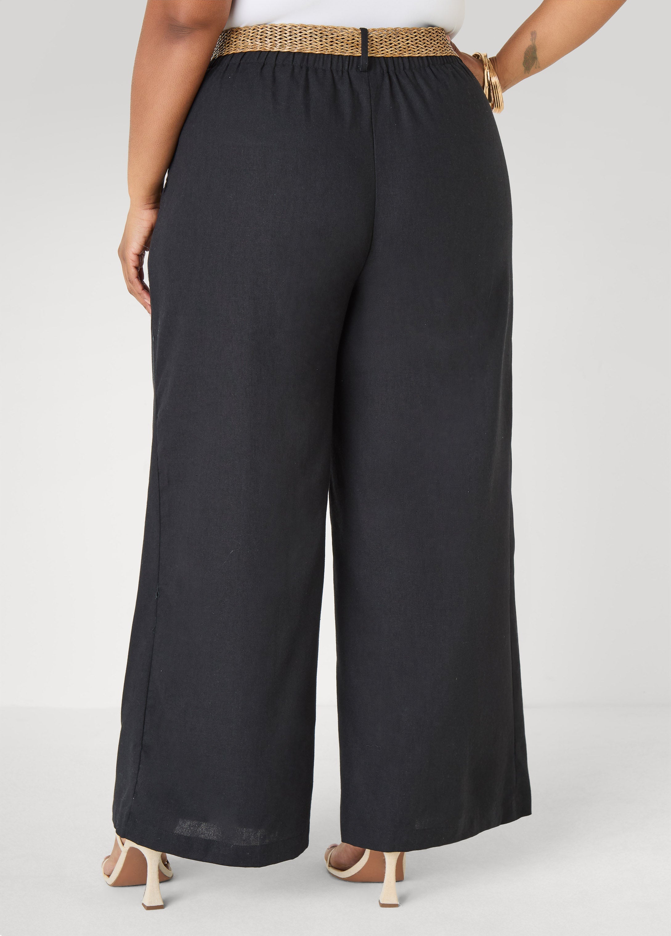 Belted Wide Leg Pants Black | Ashley Stewart
