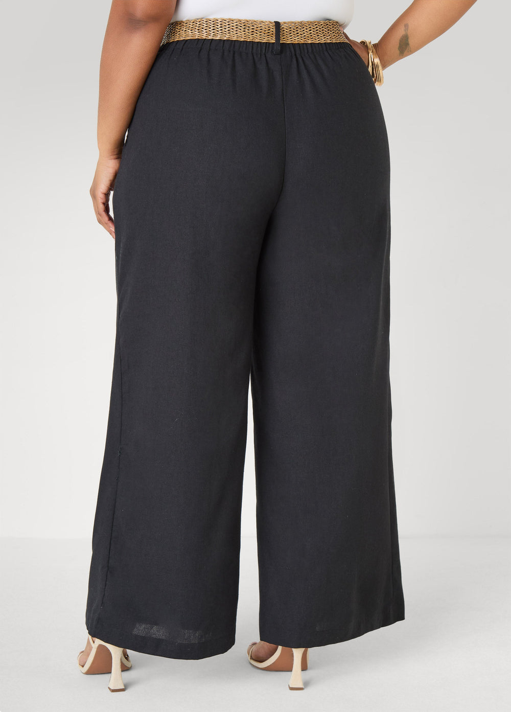 Belted Wide Leg Pants Black | Ashley Stewart