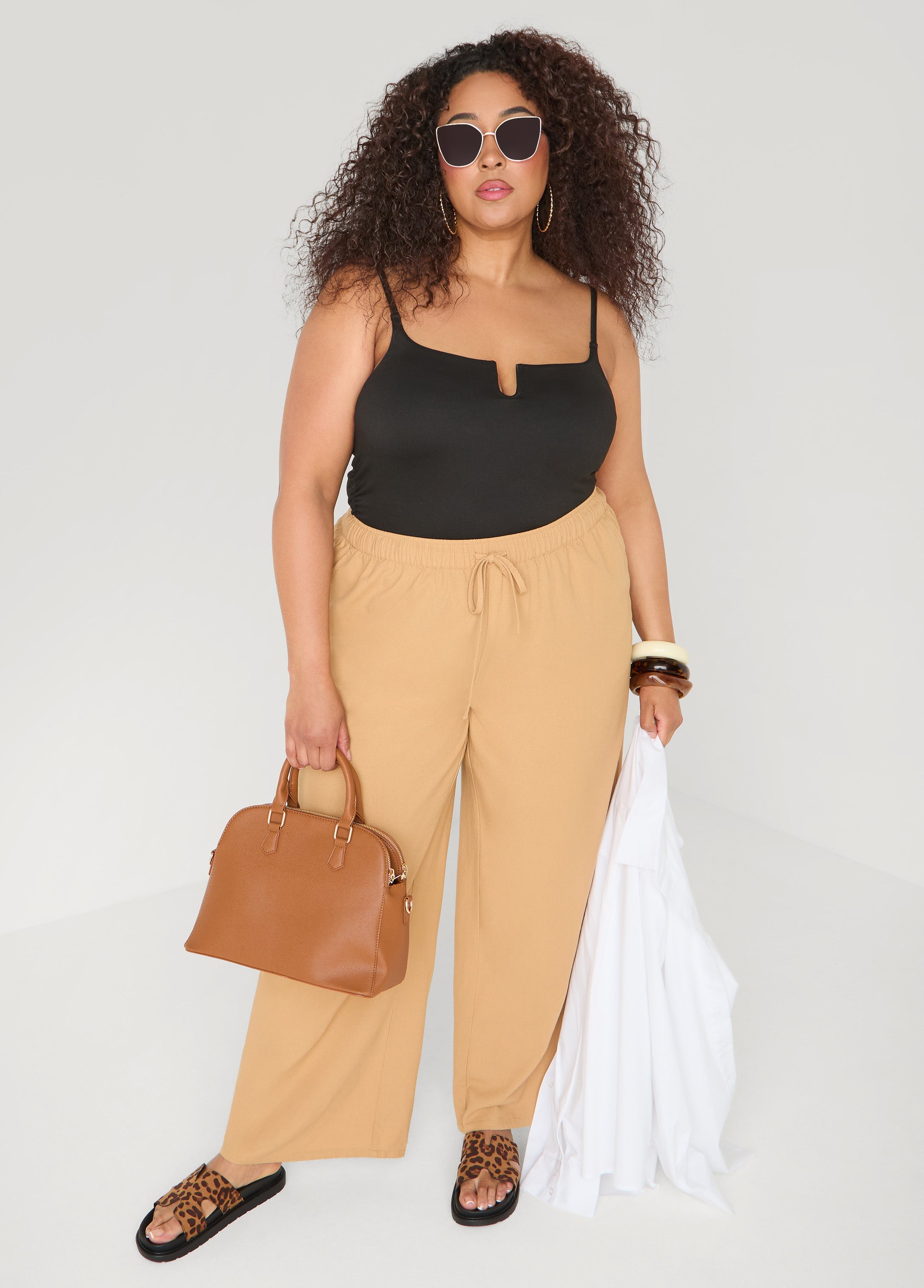 Drawstring Linen Blend Pants Navy Peony | Ashley Stewart