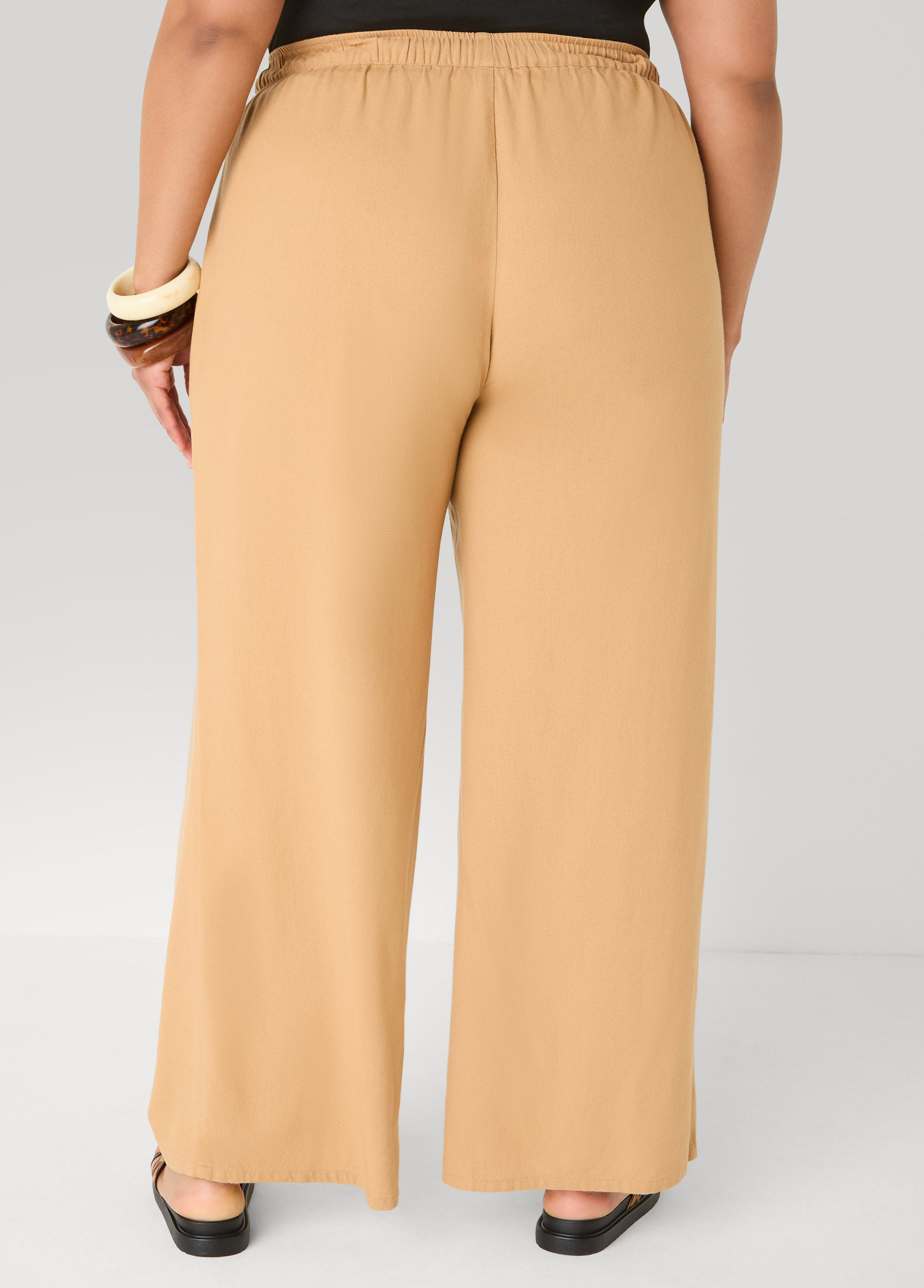 Drawstring Linen Blend Pants Navy Peony | Ashley Stewart