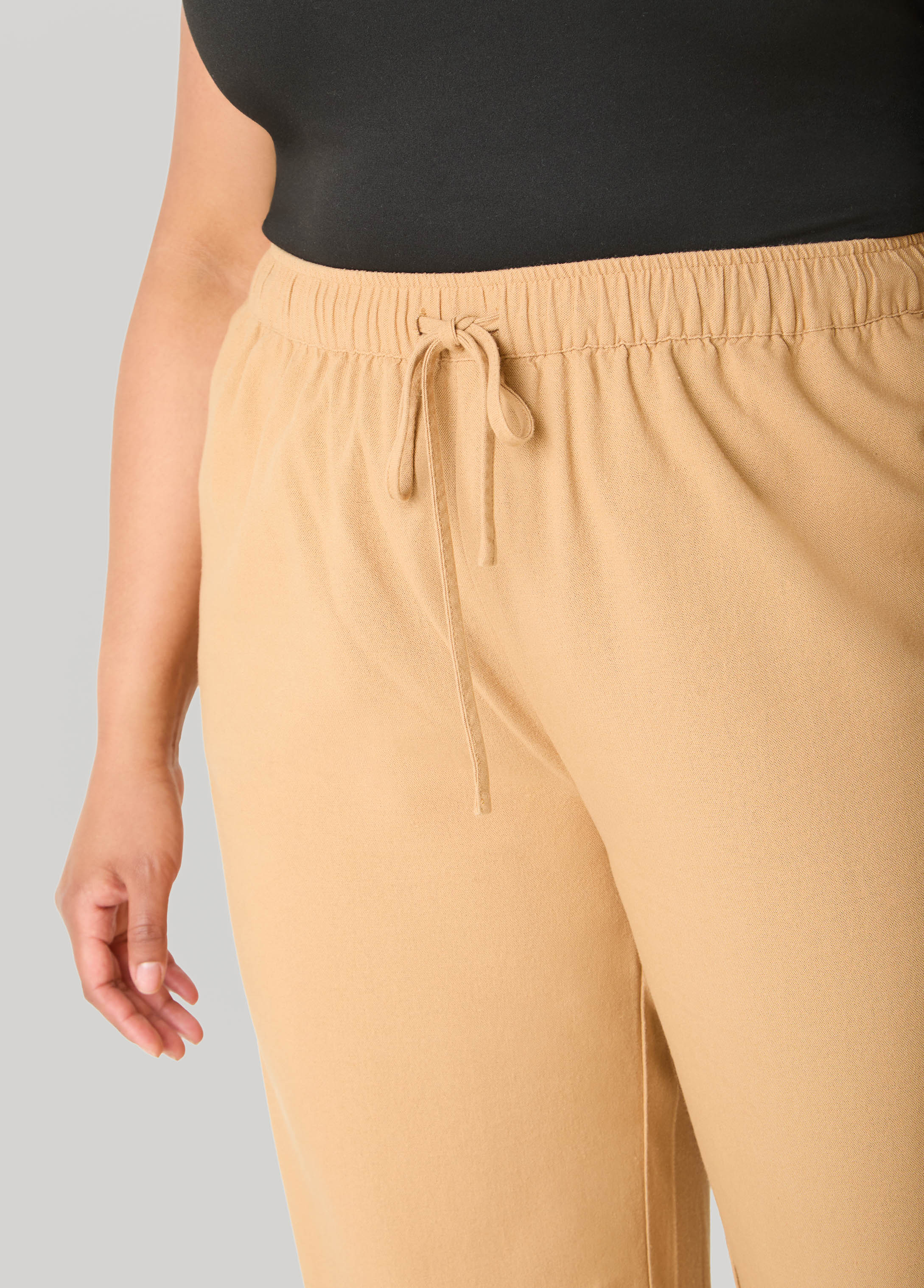 Drawstring Linen Blend Pants Navy Peony | Ashley Stewart