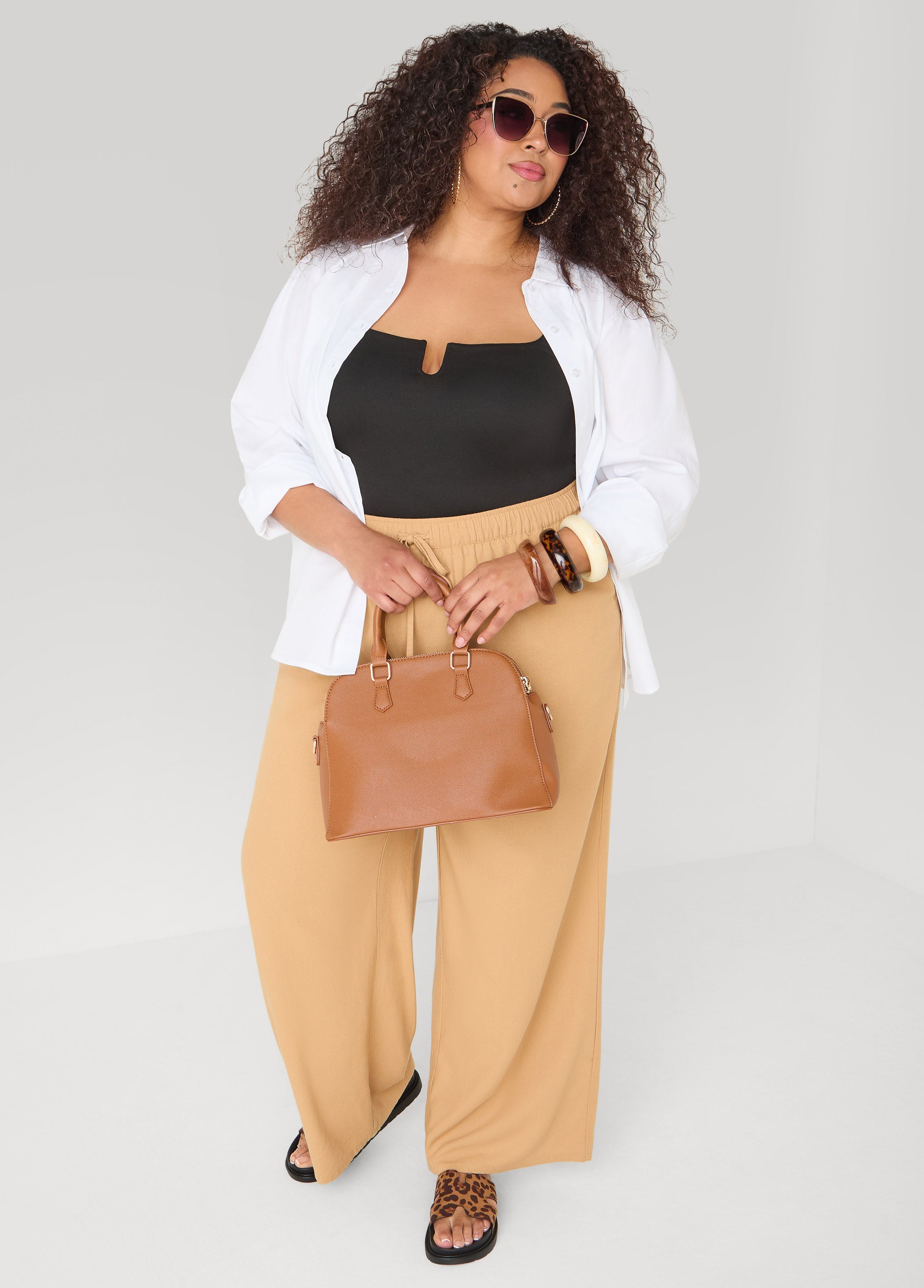Drawstring Linen Blend Pants Navy Peony | Ashley Stewart