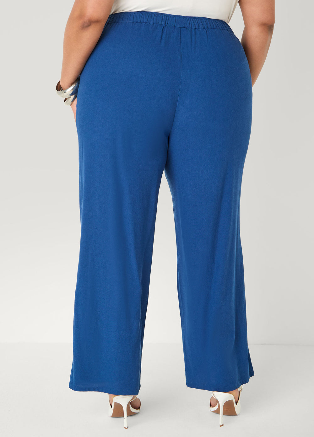 Drawstring Linen Blend Pants Navy Peony | Ashley Stewart
