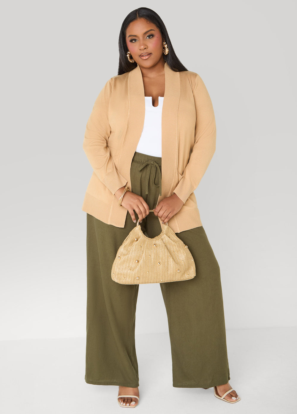 Drawstring Linen Blend Pants Navy Peony | Ashley Stewart
