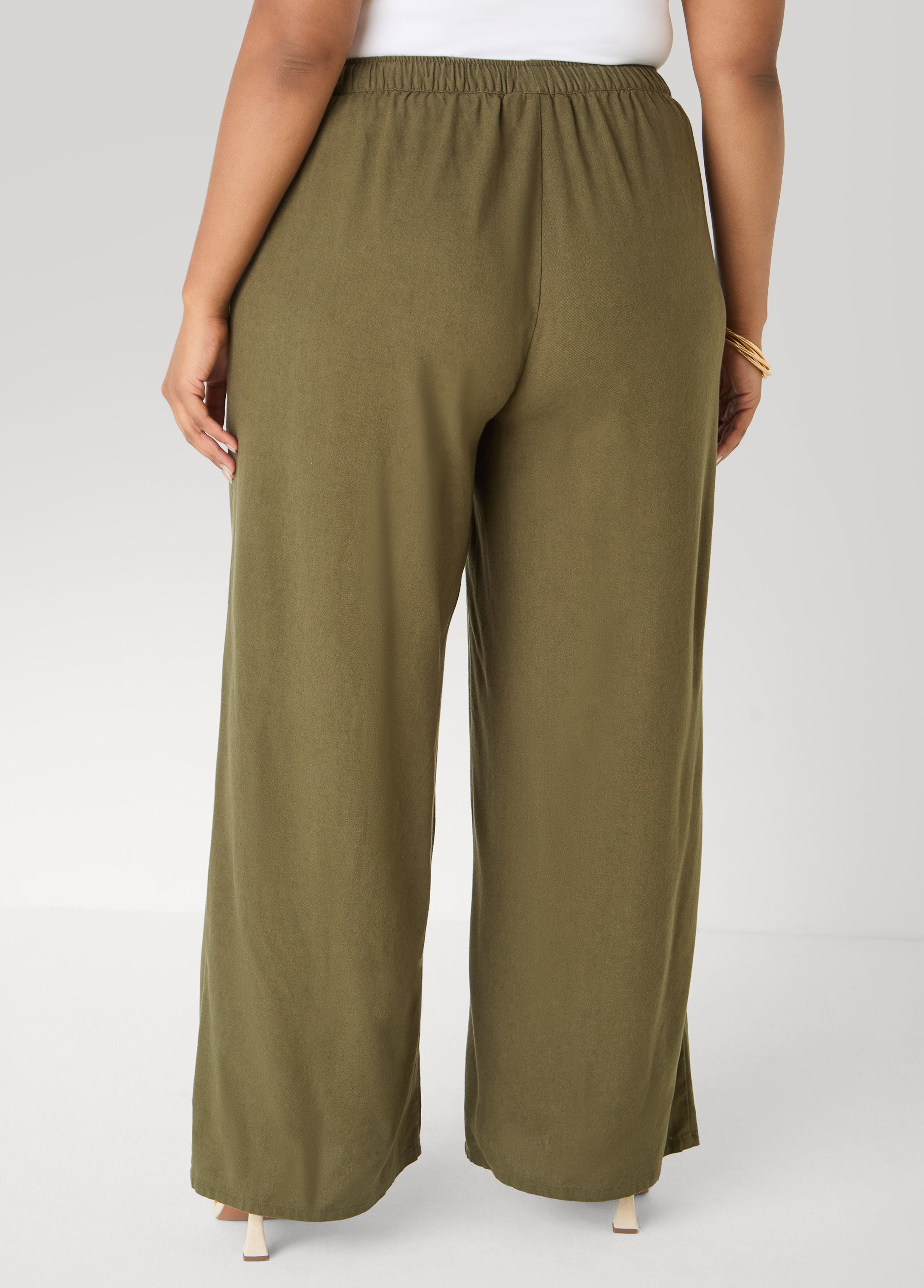 Drawstring Linen Blend Pants Navy Peony | Ashley Stewart