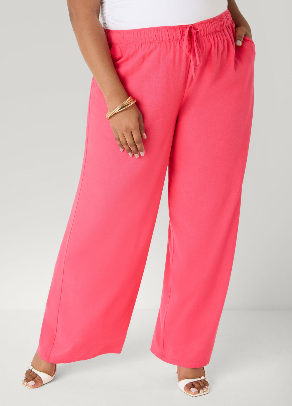 Drawstring Linen Blend Pants Navy Peony | Ashley Stewart