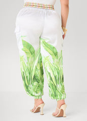 Palm Print Balloon Pants White | Ashley Stewart