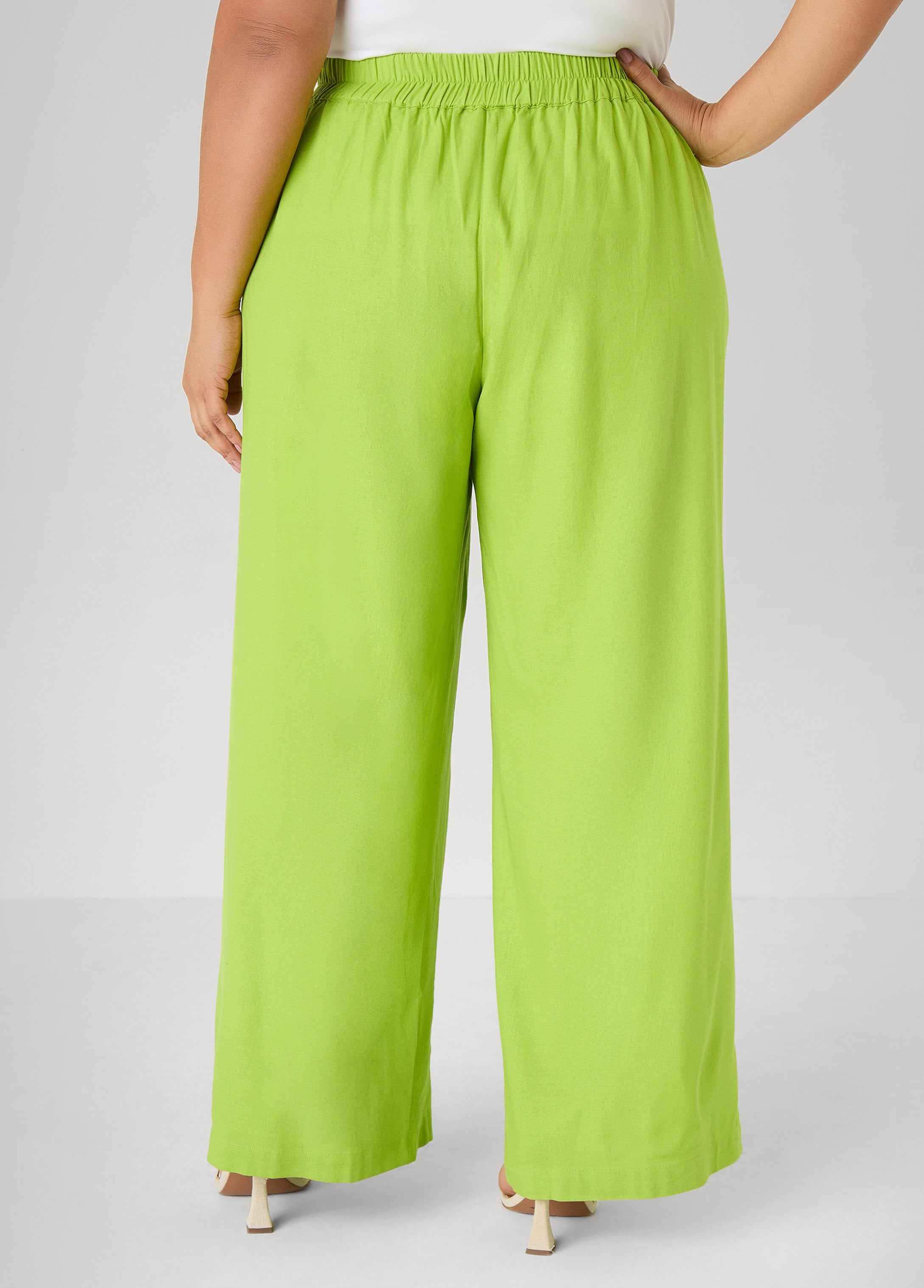 Pull On Linen Blend Pants Macaw Green | Ashley Stewart