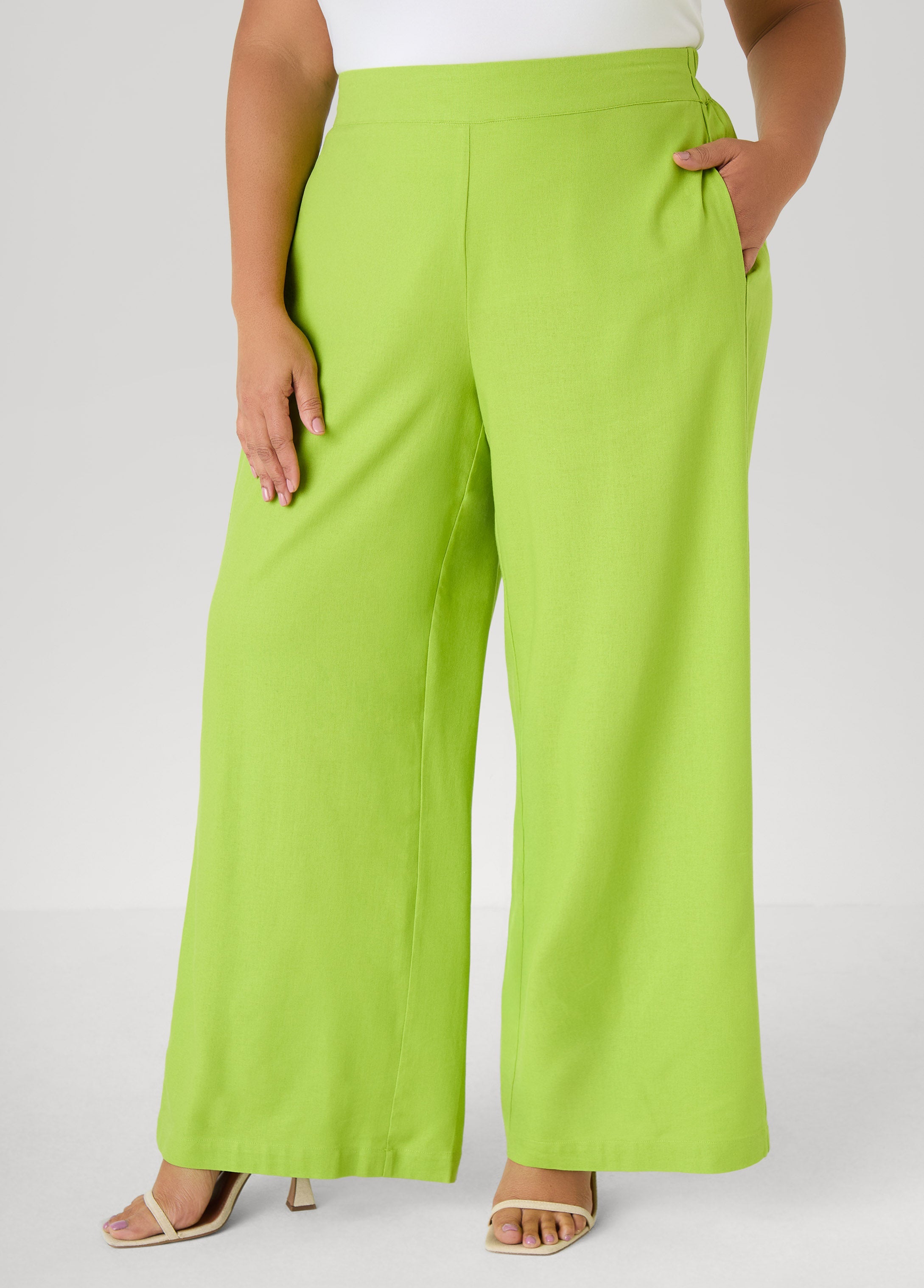 Pull On Linen Blend Pants Macaw Green | Ashley Stewart