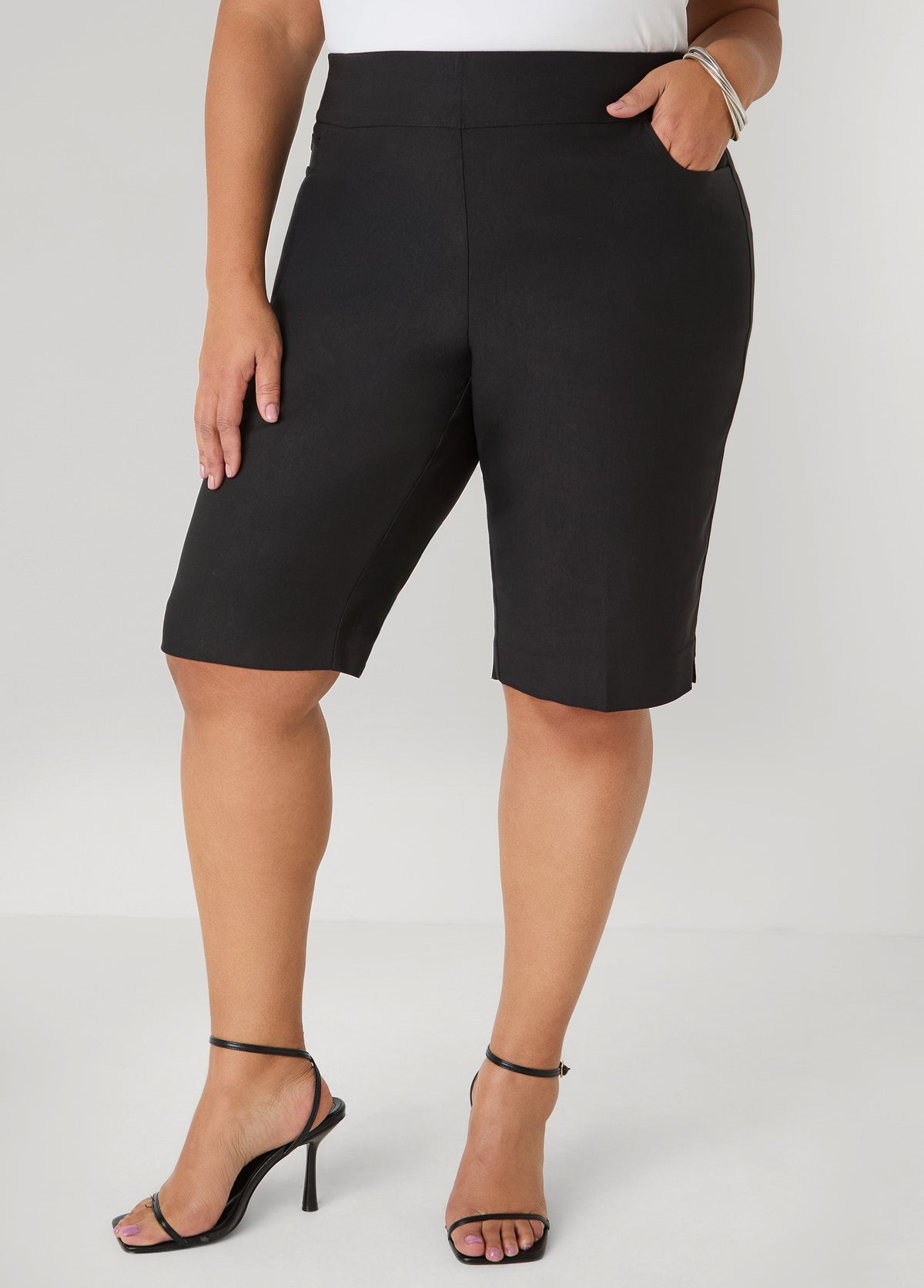 Millennium Slip On Bermuda Shorts Black | Ashley Stewart