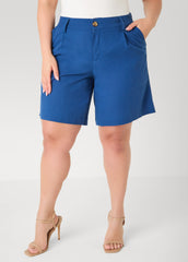 Pleated Linen Blend Shorts Navy | Ashley Stewart