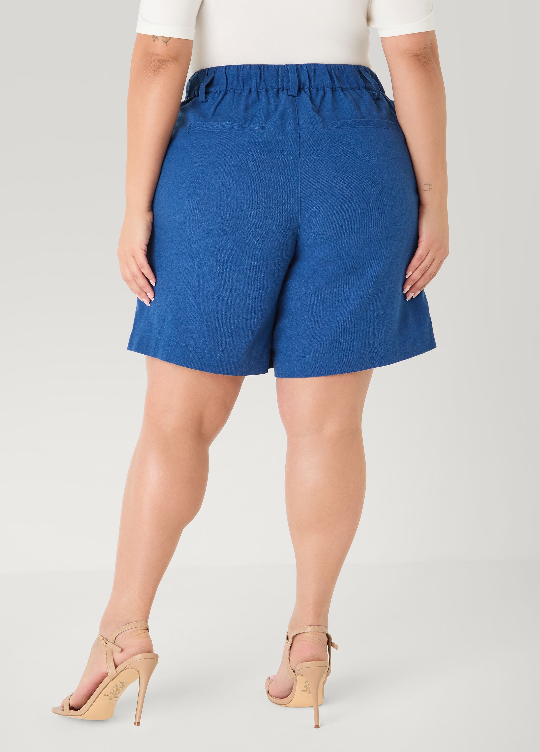 Pleated Linen Blend Shorts Navy | Ashley Stewart