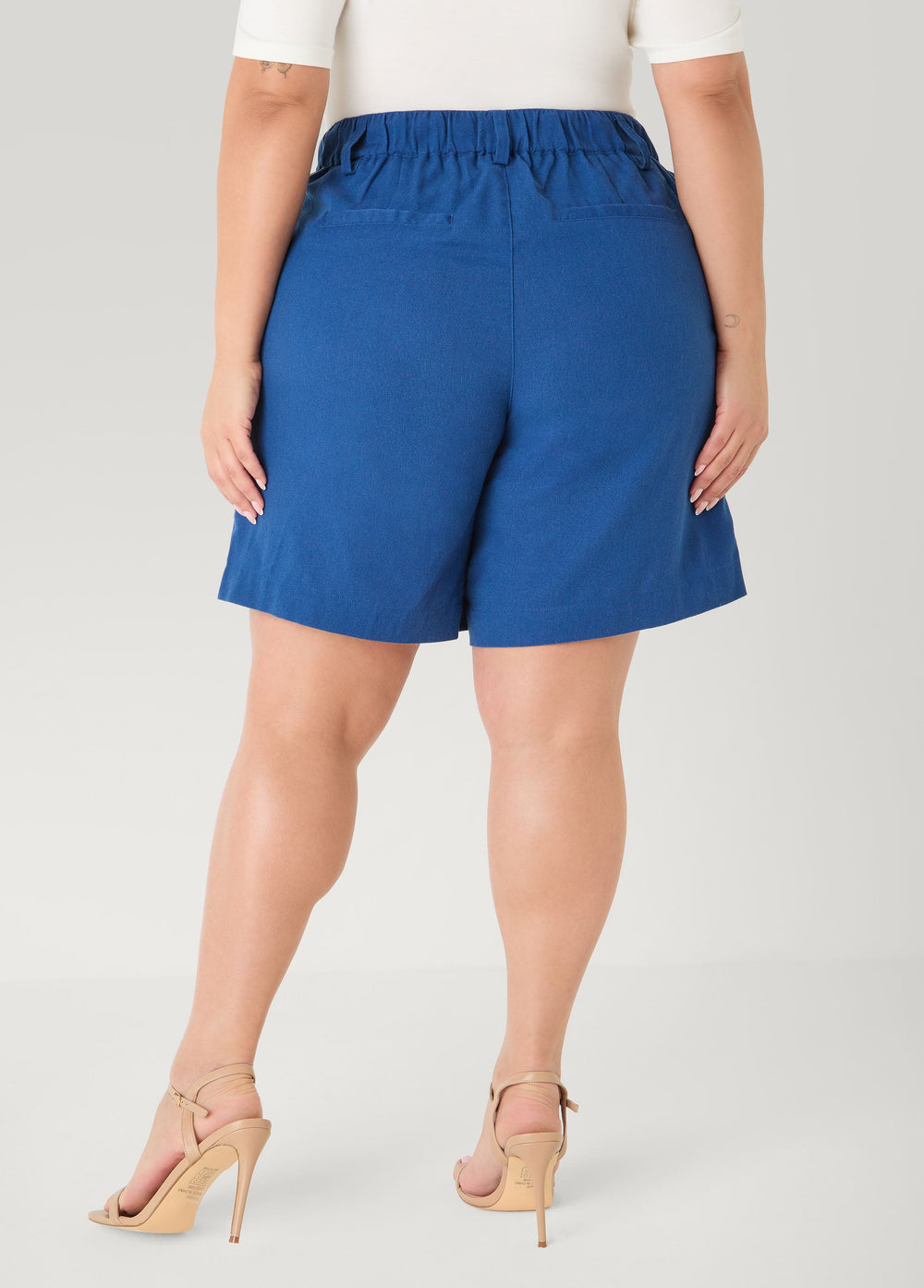 Pleated Linen Blend Shorts Navy | Ashley Stewart