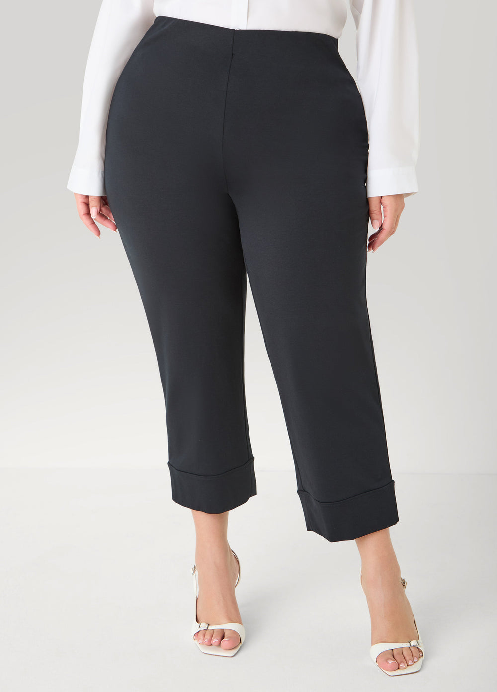 Cuffed Ponte Capris White | Ashley Stewart
