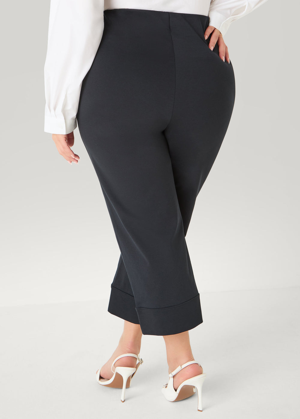 Cuffed Ponte Capris White | Ashley Stewart
