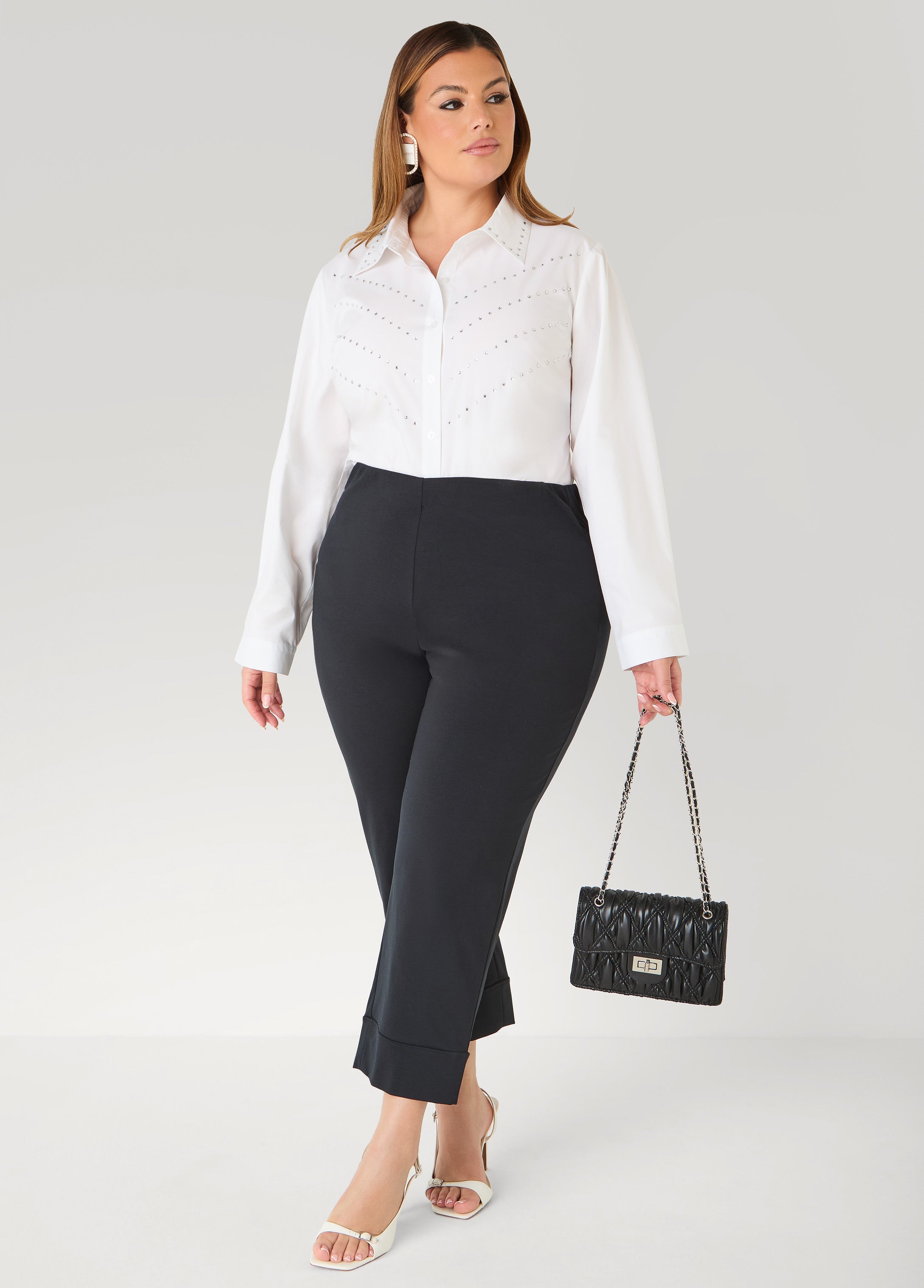Cuffed Ponte Capris White | Ashley Stewart