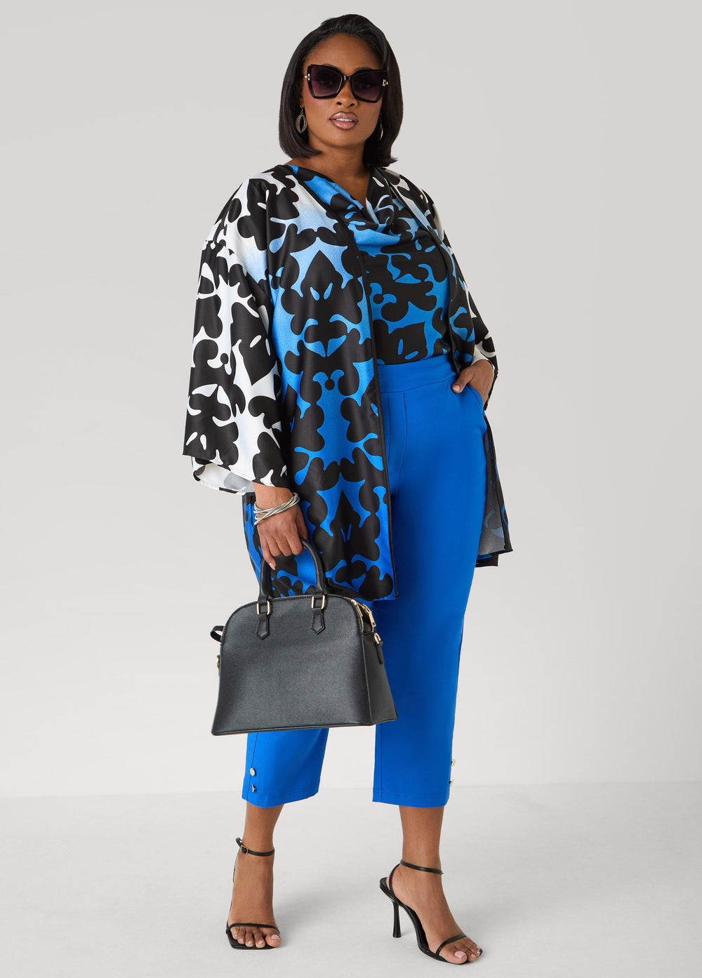 Millennium Button Accented Capris Victoria Blue | Ashley Stewart