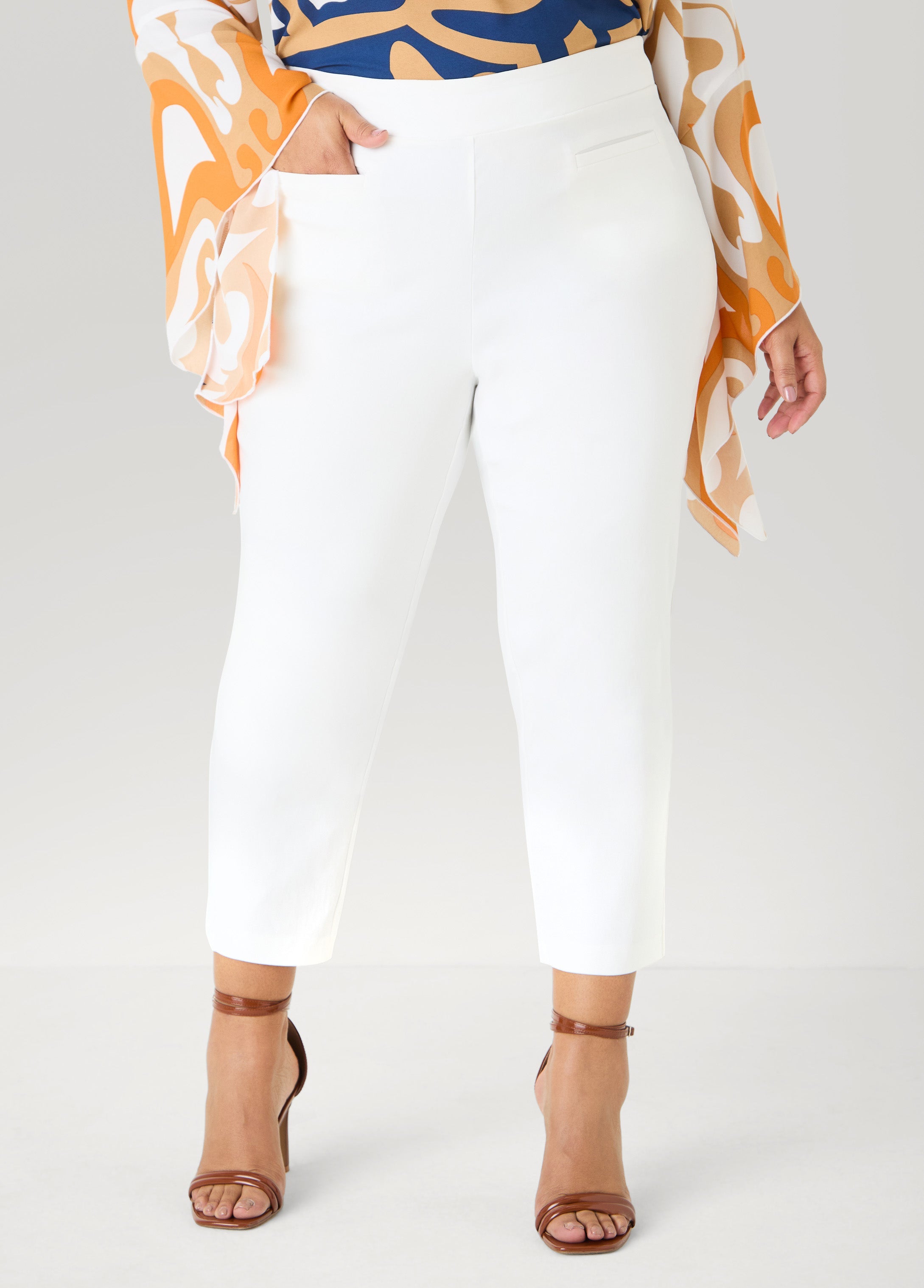 Millennium Pocket Front Capris White | Ashley Stewart