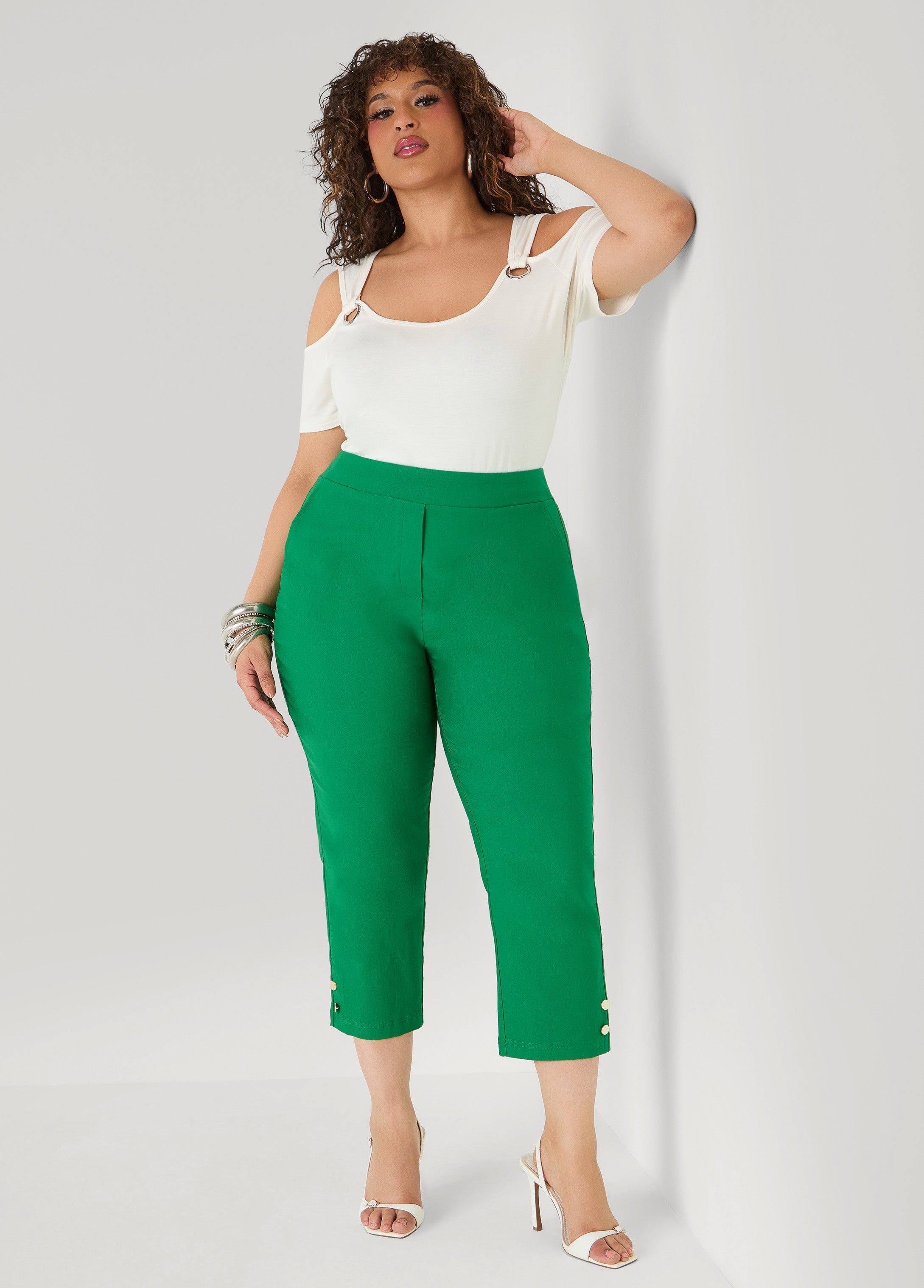Millennium Button Accent Capris Amazon | Ashley Stewart