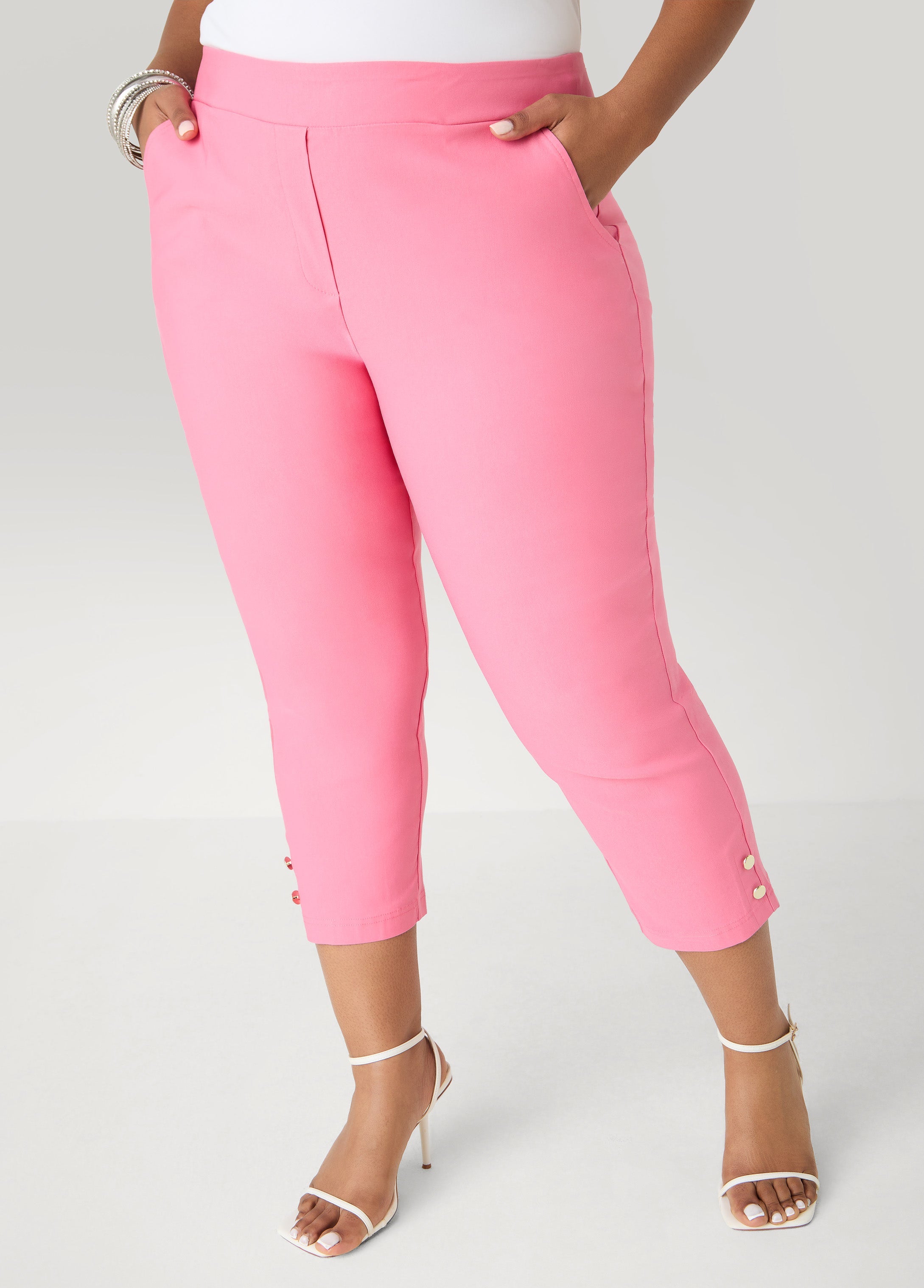 Millennium Button Detailed Capris Confetti | Ashley Stewart