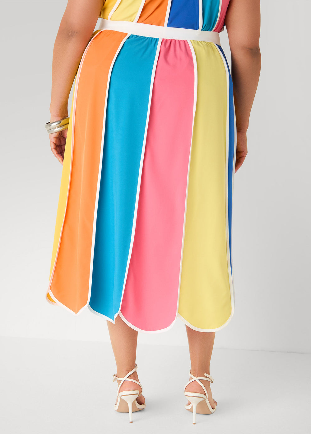 Paneled Striped Midi Skirt Multi | Ashley Stewart