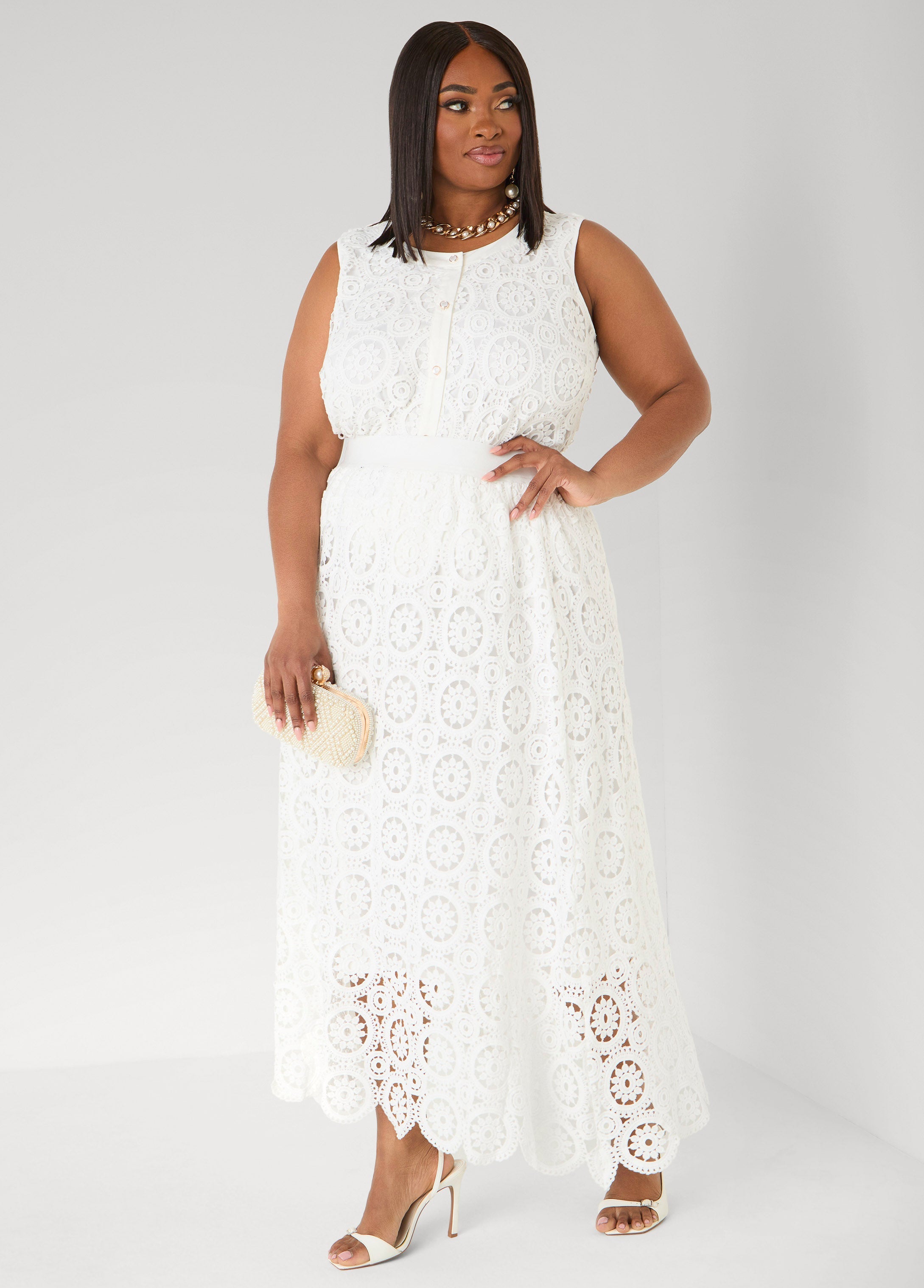 Crochet Maxi Skirt White | Ashley Stewart