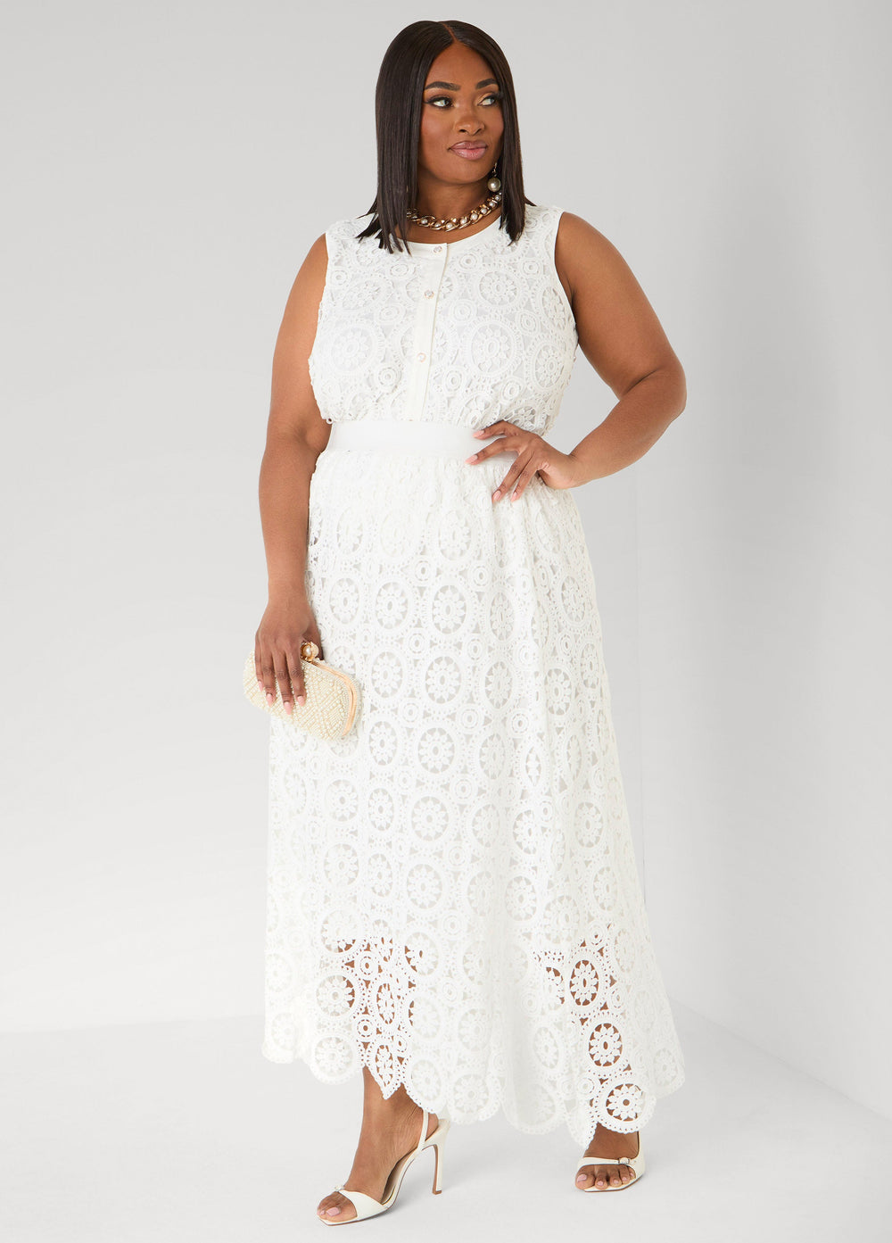 Crochet Maxi Skirt White | Ashley Stewart