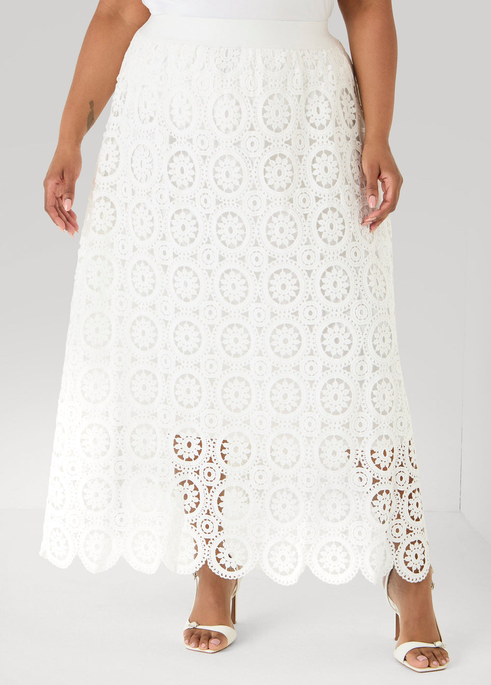 Crochet Maxi Skirt White | Ashley Stewart