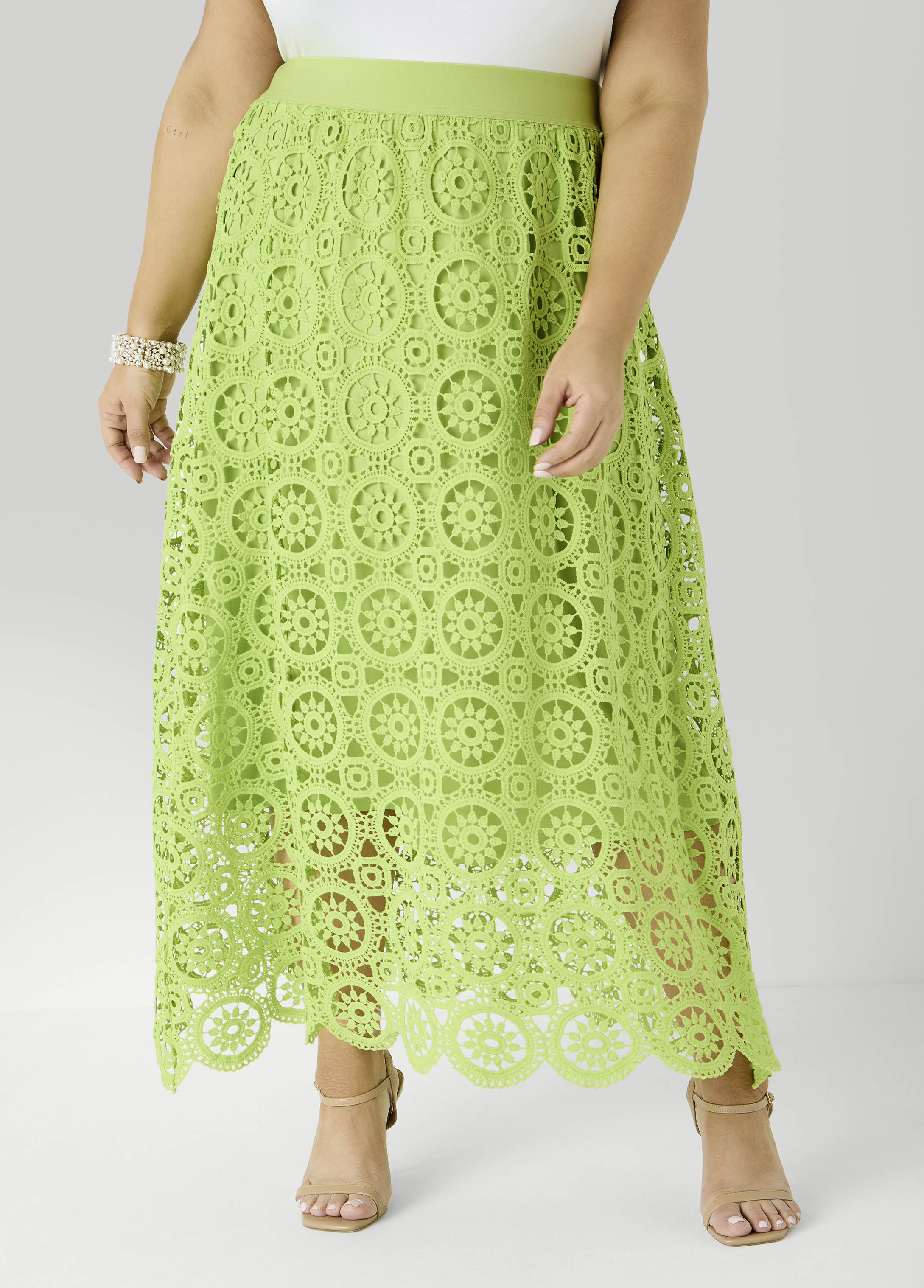 Crochet Maxi Skirt White | Ashley Stewart