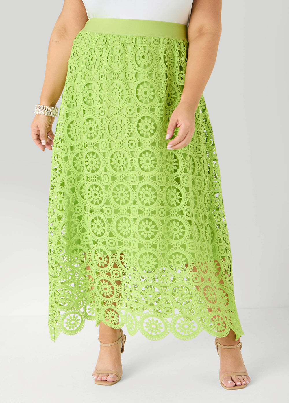 Crochet Maxi Skirt White | Ashley Stewart