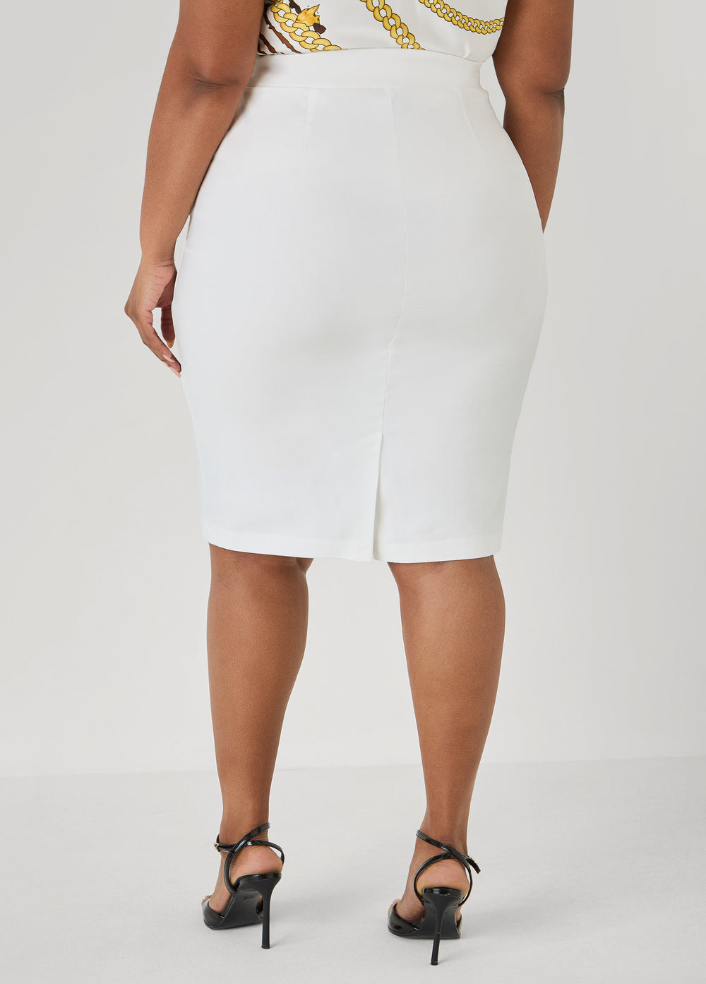 Millennium Twill Pencil Skirt White | Ashley Stewart