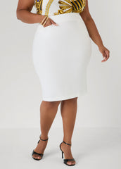 Millennium Twill Pencil Skirt White | Ashley Stewart