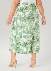Palm Print Linen Blend Skirt Teal | Ashley Stewart