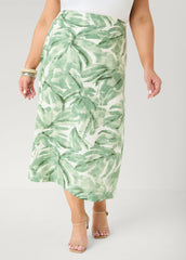 Palm Print Linen Blend Skirt Teal | Ashley Stewart
