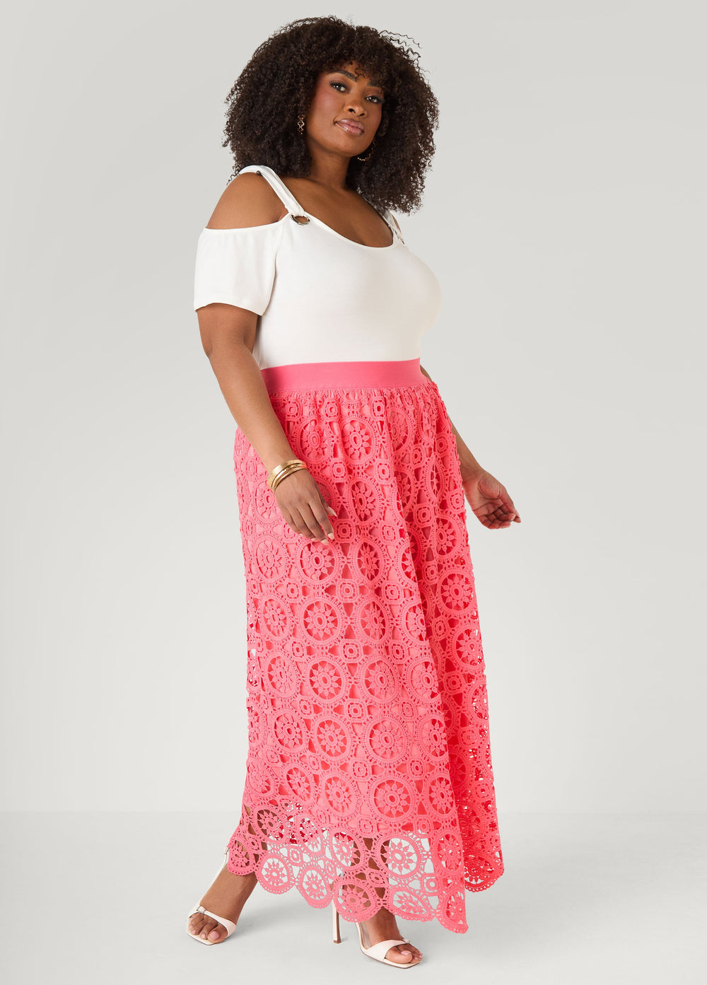 Crocheted Maxi Skirt Calypso Coral | Ashley Stewart