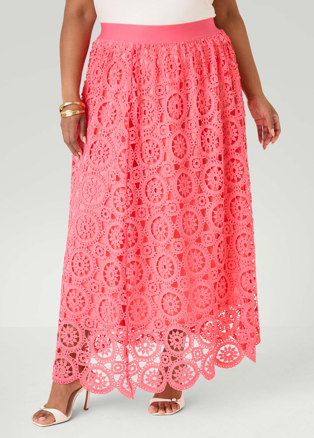 Crocheted Maxi Skirt Calypso Coral | Ashley Stewart